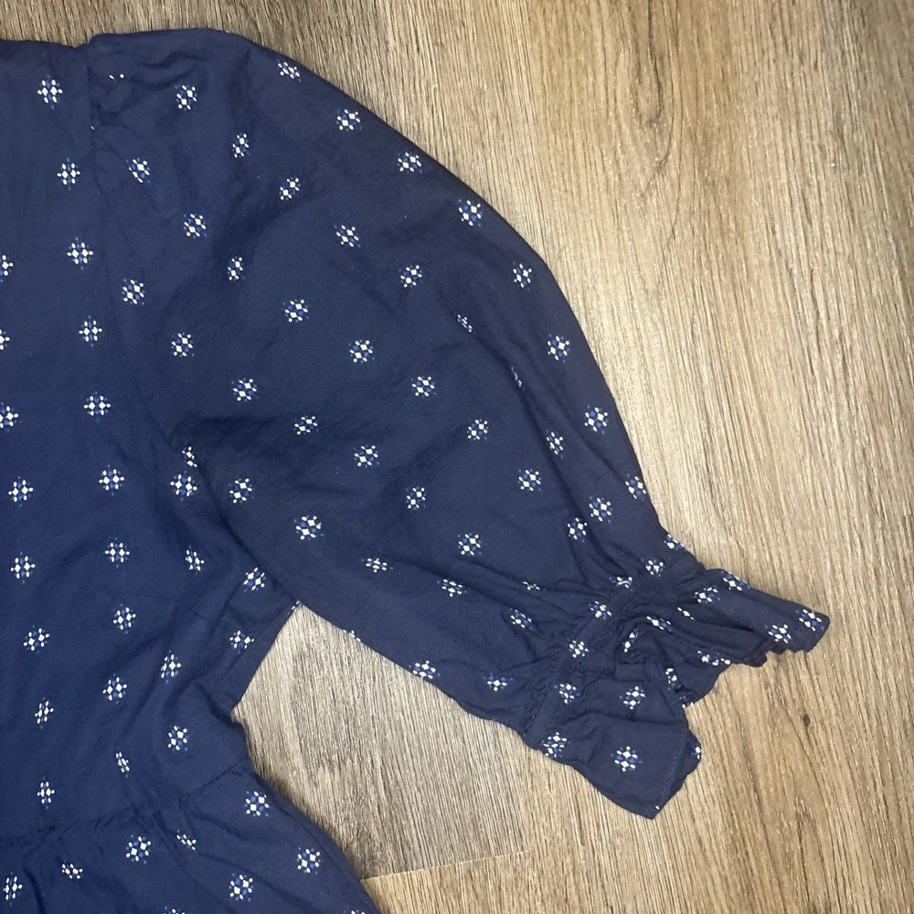 Madewell Navy Tiered Mini Dress with Microprint